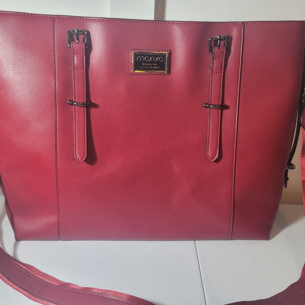 Mosiso red laptop computer shoulder bag with strap
